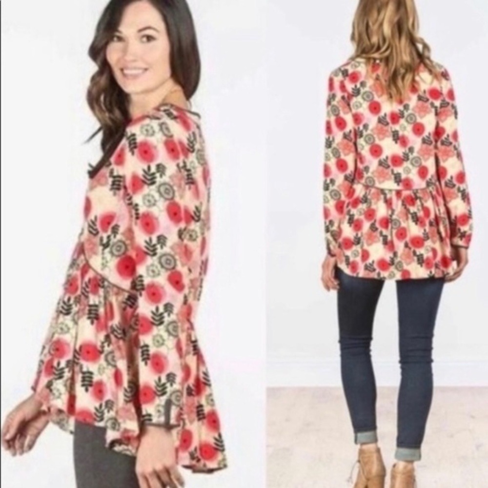 Matilda Jane Women's small cottage whimsy Floral Print Long‎ Sleeve Peplum Top